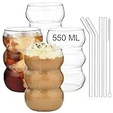 ALINK Bubble Gläs 4er Set Trinkglas,550ml gerippte trinkgläser,wave glas,Latte Macchiato Gläser,Eiskaffee Gläser,Longdrinkgläser Cocktailgläser