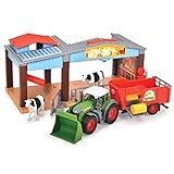 Dickie Toys - Bauernhof Station mit Traktor - Bunte Farm Station mit Licht & Sound inkl. Traktor mit Anhänger & Kühe - für Kinder ab 3 Jahren, Mehrfarbig