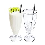 binsakao Milchshake Gläser Tassen Soda Brunnen mit Löffel, Milchshake, Eis Soda Glas, 350ml, klar, Set von 2