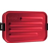 SIGG Metal Box Plus S Red Lunchbox 0.8 L, moderne Brotdose mit praktischem Einsatz, federleichte Brotbox aus Aluminium mit Trennwand