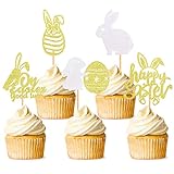Blumomon 30 Stück Happy Easter Cupcake Topper Kaninchen Ostereier Kaninchen Cupcake Toppers Picks für Ostern Themenparty Happy Easter Party Kuchen Dekorationen Zubehör