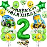 Geburtstagsdeko 2 Jahre Jungen,Luftballon Traktor Deko Kindergeburtstag,Traktor Geburtstag Dekoration,Grün Folienballon Traktor Bagger 2 Jahre für Jungen Party Dekoration